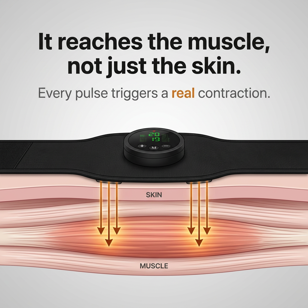 It reaches the muscle, not just the skin - every pulse triggers a real contraction