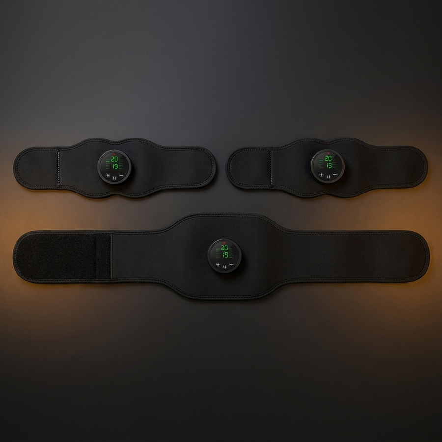 Ilvae EMS belt with two arm trainers, laid flat